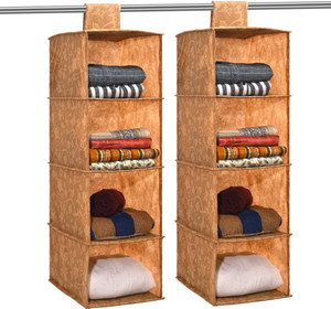 kuber industries 2 pcs foldable 4 shelf hanging closet organizer  new flower - brown closet organizer