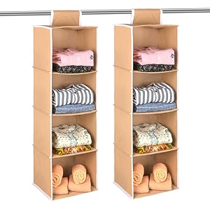 kuber industries 2 pcs foldable 4 shelf hanging closet organizer  multipurpose wardrobecupboardalmirah hanging cloth organizer  perfect for daily clothesgarment  plain - brown