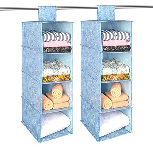kuber industries non woven hanging 4 shelves foldable wardrobe organizer- brown-hs40kubmart23985