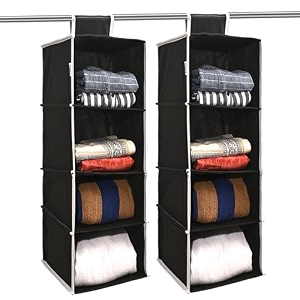 kuber industries non woven hanging 4 shelves foldable wardrobe organizer- brown-hs40kubmart23985