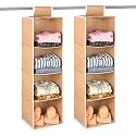 Kuber Industries 2 Pcs Foldable 4 Shelf Hanging Closet Organizer | Multipurpose Wardrobe/Cupboard/Almirah Hanging Cloth Organizer | Perfect for Daily Clothes/Garment | Plain - Brown