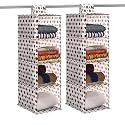 Kuber Industries 2 Pcs Foldable 4 Shelf Hanging Closet Organizer | Multipurpose Wardrobe/Cupboard/Cloth/Almirah Hanging Organizer | Perfect for Daily Clothes/Garment | Polka Dot - White