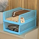Kuber Industries 12 Pcs Foldable Kids Wardrobe Organizer for Clothes Storage | Stackable Slide Out Baby Dress Organiser for Wardrobe - Home Organizers for Girls Cupboard Closet | Blue