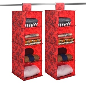 kuber industries non woven hanging 4 shelves foldable wardrobe organizer- brown-hs40kubmart23985