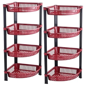 kuber industries 2 pcs plastic 4-tier collapsible multi-purpose storage rack  onion potato rack for kitchen home bathroom amp vanity  fruits amp vegetables basket shelf stand  brown