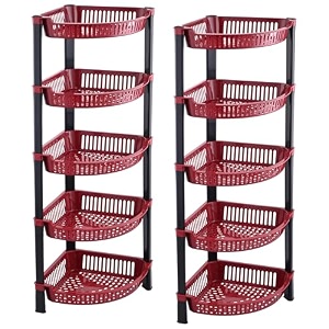 kuber industries 2 pcs plastic 5-tier collapsible multi-purpose storage rack  onion potato rack for kitchen home bathroom amp vanity  fruits amp vegetables basket shelf stand  brown