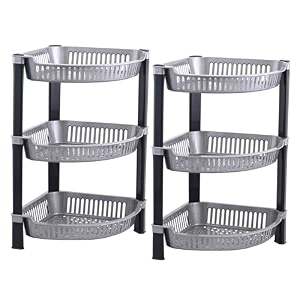 kuber industries 2 pcs plastic 3-tier collapsible multi-purpose storage rack  onion potato rack for kitchen home bathroom amp vanity  fruits amp vegetables basket shelf stand  silver