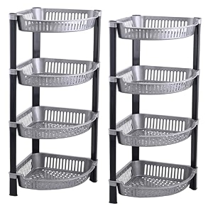 kuber industries 2 pcs plastic 4-tier collapsible multi-purpose storage rack  onion potato rack for kitchen home bathroom amp vanity  fruits amp vegetables basket shelf stand  silver