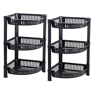 kuber industries 2 pcs plastic 3-tier collapsible multi-purpose storage rack  onion potato rack for kitchen home bathroom amp vanity  fruits amp vegetables basket shelf stand  black