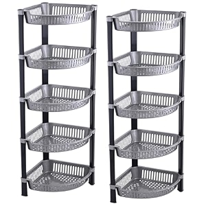 kuber industries 2 pcs plastic 5-tier collapsible multi-purpose storage rack  onion potato rack for kitchen home bathroom amp vanity  fruits amp vegetables basket shelf stand  silver