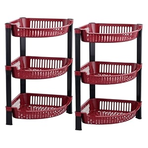 kuber industries 2 pcs plastic 3-tier collapsible multi-purpose storage rack  onion potato rack for kitchen home bathroom amp vanity  fruits amp vegetables basket shelf stand  brown