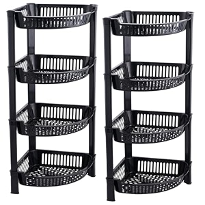 kuber industries 2 pcs plastic 4-tier collapsible multi-purpose storage rack  onion potato rack for kitchen home bathroom amp vanity  fruits amp vegetables basket shelf stand  black