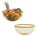 Kuber Industries 2 Pcs Metal Fruits &amp; Vegetables Basket Bowl | Veggie Baskets for Dining Table Accessories | Storage Bowls for Decorative Pantry, Home &amp; Kitchen Multi-Purpose Use - Golden