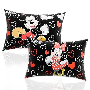 kuber industries 2 pcs microfiber 16x24 inch pillows for bed  washable amp neck support soft pillow for sleeping bedroom and living room  disney print - black