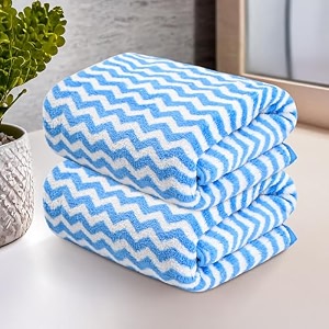 kuber industries 2 pcs microfiber 19x38 inch soft face towels for women and men  280 gsm quick dry amp absorbent hanging hand towels for wash basin bathroom kitchen and home  zig zag - blue
