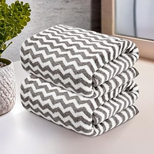 kuber industries 2 pcs microfiber 19x38 inch soft face towels for women and men  280 gsm quick dry amp absorbent hanging hand towels for wash basin bathroom kitchen and home  zig zag - grey