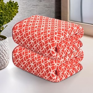 kuber industries 2 pcs microfiber 19x38 inch soft face towels for women and men  280 gsm quick dry amp absorbent hanging hand towels for wash basin bathroom kitchen and home  circle - red