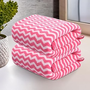 kuber industries 2 pcs microfiber 19x38 inch soft face towels for women and men  280 gsm quick dry amp absorbent hanging hand towels for wash basin bathroom kitchen and home  zig zag - pink