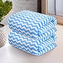 Kuber Industries 2 Pcs Microfiber 19x38 Inch Soft Face Towels for Women and Men | 280 GSM Quick Dry &amp; Absorbent Hanging Hand Towels for Wash Basin Bathroom, Kitchen and Home | Zig Zag - Blue
