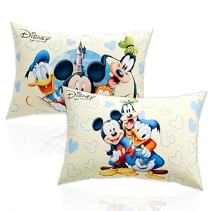 kuber industries 2 pcs microfiber pillows for bed  16x24 inch washable amp neck support soft pillow for sleeping bedroom and living room  disney print - cream