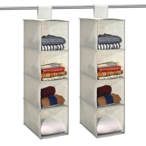 kuber industries 2 pcs non woven foldable 4 shelf hanging closet organizer  multipurpose wardrobecupboardalmirah hanging organiser  perfect for daily clothesgarment  plain - grey