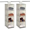 Kuber Industries 2 Pcs Non Woven Foldable 4 Shelf Hanging Closet Organizer | Multipurpose Wardrobe/Cupboard/Almirah Hanging Organiser | Perfect for Daily Clothes/Garment | Plain - Grey