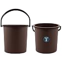 Kuber Industries 25 Ltr Plastic Bucket for Bathroom | Sturdy and Easy Grip Handle | Big Bucket for Bathing | Magnite 25 | Brown