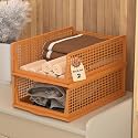 Kuber Industries 2 Pcs Plastic Stackable Cloth Organizer for Storage | Foldable Clothes Rack for Wardrobe | Almirah &amp; Cupboard Organizer for Shirts T-Shirts Dresses Jeans &amp; Pants | Brown