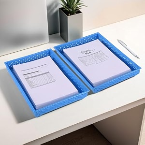 kuber industries plastic 3 pieces solitaire stationary office documentspaperslettersfolders holder desk organizer tray coffeectktc043768