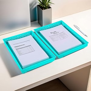 kuber industries plastic 3 pieces solitaire stationary office documentspaperslettersfolders holder desk organizer tray coffeectktc043768