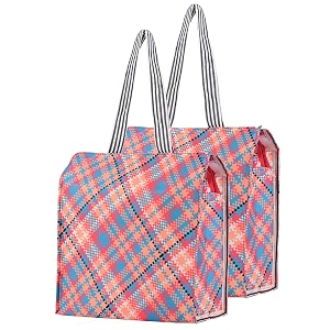kuber industries 2 pcs polyester office lunch bag for men amp women  multi-purpose travel tiffin carry bag  perfect for picnic college school use  shopping amp grocery bag  pixel check - orange