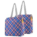 Kuber Industries 2 Pcs Polyester Office Lunch Bag for Men & Women | Multi-Purpose Travel Tiffin Carry Bag | Perfect for Picnic, College, School Use | Shopping & Grocery Bag | Pixel Check - Blue