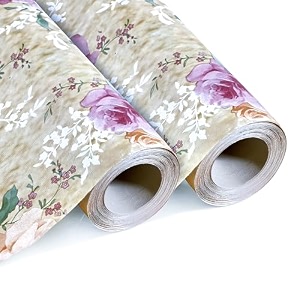 kuber industries 2 pcs pvc 10 mtr waterproof shelf liners for kitchen shelves  cupboard mat for wardrobe  kitchen shelf mats roll  flower design - beige