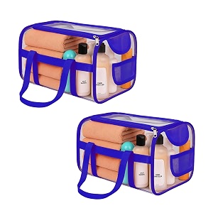 kuber industries 2 pcs pvc waterproof transparent small travel toiletry bag for manwoman with handle  cosmeticmakeup organizer pouch for skincare amp shaving kit  blue