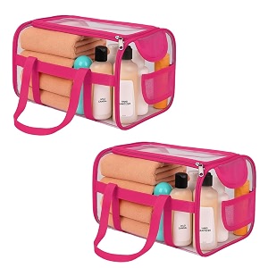 kuber industries 2 pcs pvc waterproof transparent large travel toiletry bag for manwoman with handle  cosmeticmakeup organizer pouch for skincare amp shaving kit  pink