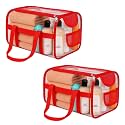Kuber Industries 2 Pcs PVC Waterproof Transparent Large Travel Toiletry Bag for Man/Woman with Handle | Cosmetic/Makeup Organizer Pouch for Skincare & Shaving Kit | Red