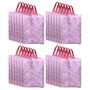 kuber industries paper plastic non woven gift bag totecarry bags with handles party favor pack of 50- flowerpink f_26_kubbmart016974