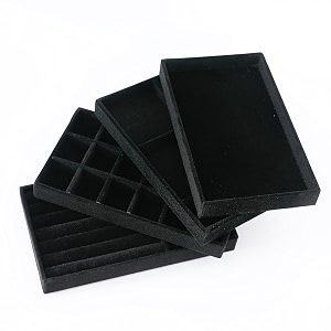 kuber industries 20 pieces velvet jewelry trays organizer  jewelry storage box  jewelry organizer  showcase holder dresser organizer for earring necklace bracelet ring  pack of 5 ybl4-03 black