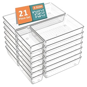 kuber industries 99 pcs set multi-purpose transparent drawer organizers  plastic trays for storage kitchen amp aesthetic dressing table organisers for cosmetics makeup amp stationery  transparent
