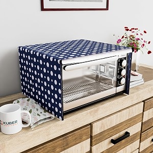 kuber industries 23 ltr dustproof full microwave cover with zip  convection otg oven amp accessories kitchen decor  polka dots - white amp dark blue