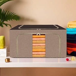 kuber industries 24 liter clothes storage box  foldable steel frame clothes organizer  storage box for wardrobe-saree-shirts and blankets  underbed storage bag  brown