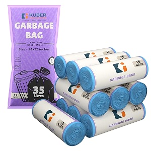 kuber industries 24x32 in blue big trash bags  extra large garbage bags for dustbin 150 bags 10 rolls  wet and dry waste dustbin bags large size  for home office hotels hospitals