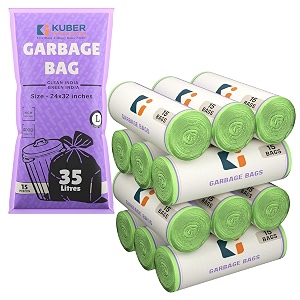 kuber industries 24x32 in green big trash bags  extra large garbage bags for dustbin 180 bags 12 rolls  wet and dry waste dustbin bags large size  for home office hotels hospitals