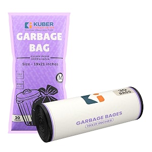 kuber industries vinyl medium eco friendly 7 ltr dustbin bags - leakproofodour freestrong garbage bags - for trash and waste - dustbin covers for kitchen 21 x 19 inches black 30 count