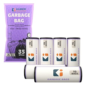 kuber industries 24x32 inches premium garbage bags for dustbin  90 bags 6 rolls dustbin bagtrash bag for dry amp wet waste  odour free black dustbin bag for home office hotels hospitals