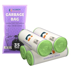 kuber industries 24x32 in green big trash bags  extra large garbage bags for dustbin 60 bags 4 rolls  wet and dry waste dustbin bags large size  for home office hotels hospitals