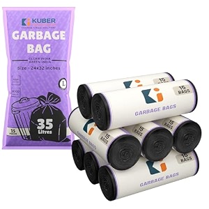 kuber industries 24x32 in black big trash bags  extra large garbage bags for dustbin 120 bags 8 rolls  wet and dry waste dustbin bags large size  for home office hotels hospitals