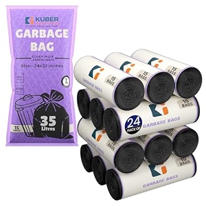 kuber industries 24x32 in black big trash bags  extra large garbage bags for dustbin 360 bags 24 rolls  wet and dry waste dustbin bags large size  for home office hotels hospitals