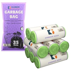 kuber industries 24x32 inches premium garbage bags for dustbin  90 bags 6 rolls dustbin bagtrash bag for dry amp wet waste  odour free green dustbin bag for home office hotels hospitals