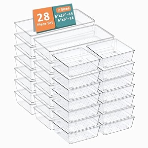 kuber industries 99 pcs set multi-purpose transparent drawer organizers  plastic trays for storage kitchen amp aesthetic dressing table organisers for cosmetics makeup amp stationery  transparent